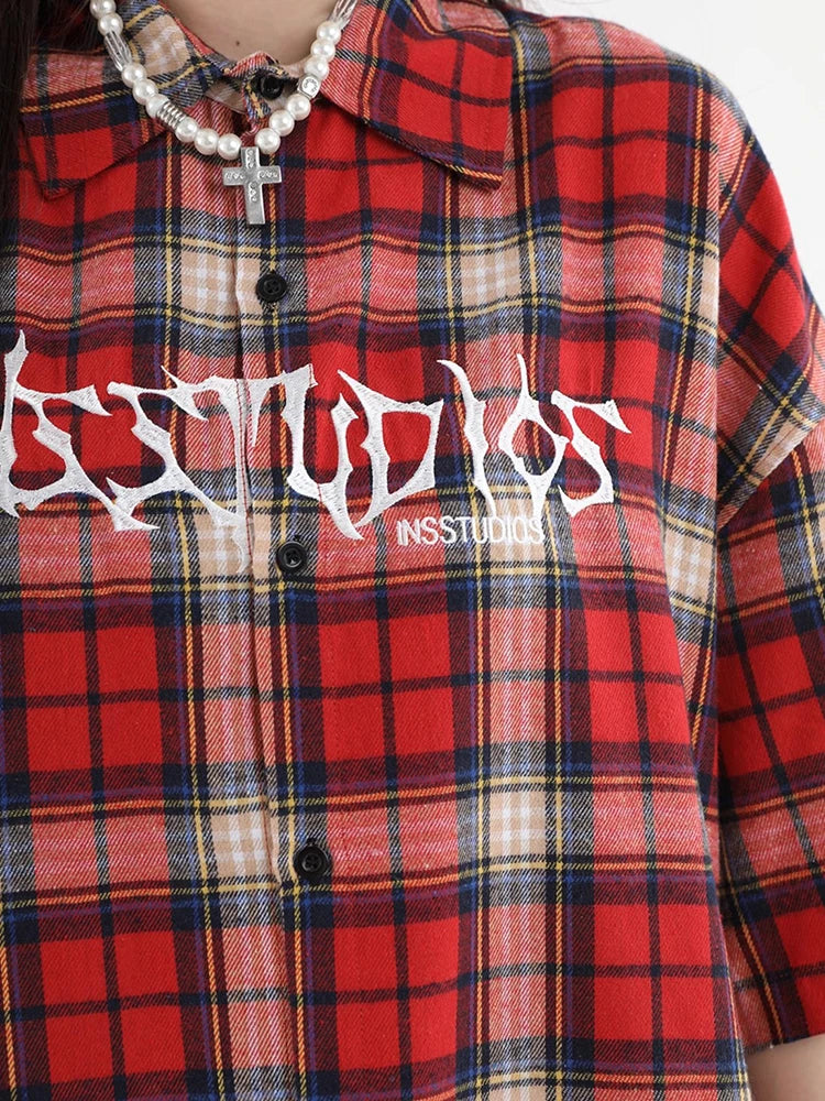 Y2K Oversized Womens Plaid Shirt