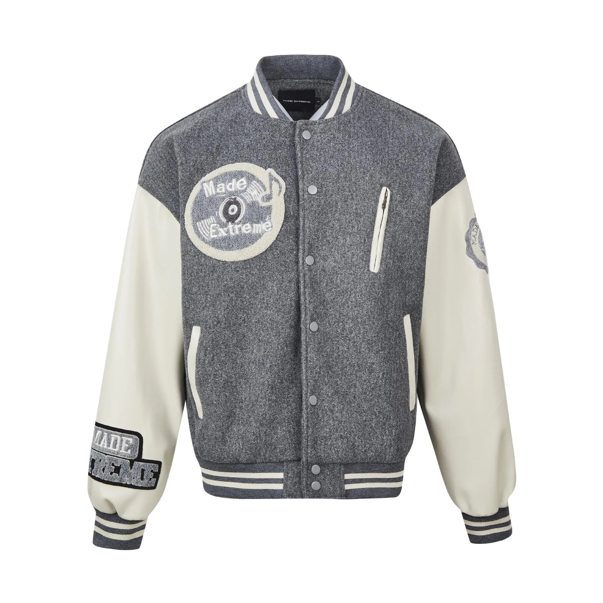 Y2K PU Leather Sleeve Embroidered Varsity Jacket