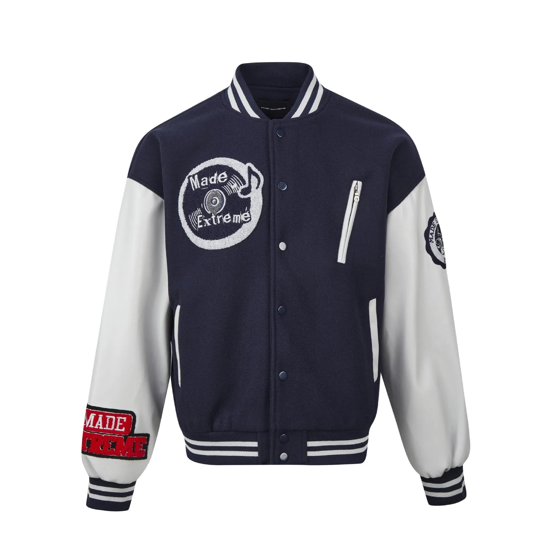 Y2K PU Leather Sleeve Embroidered Varsity Jacket