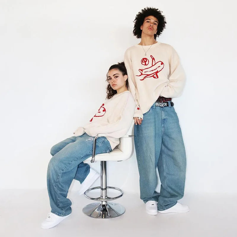 Y2K Paper Planes Crewneck Knitted Sweater