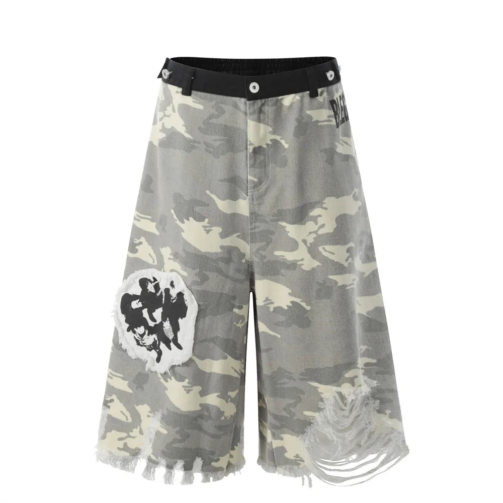 Y2K Patch Print Camouflage Cargo Jorts