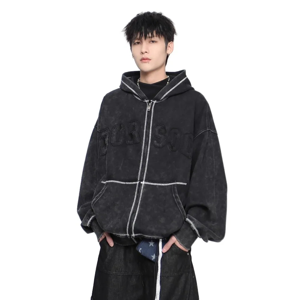 Y2K Patchwork Embroidered Zip Up Hoodie