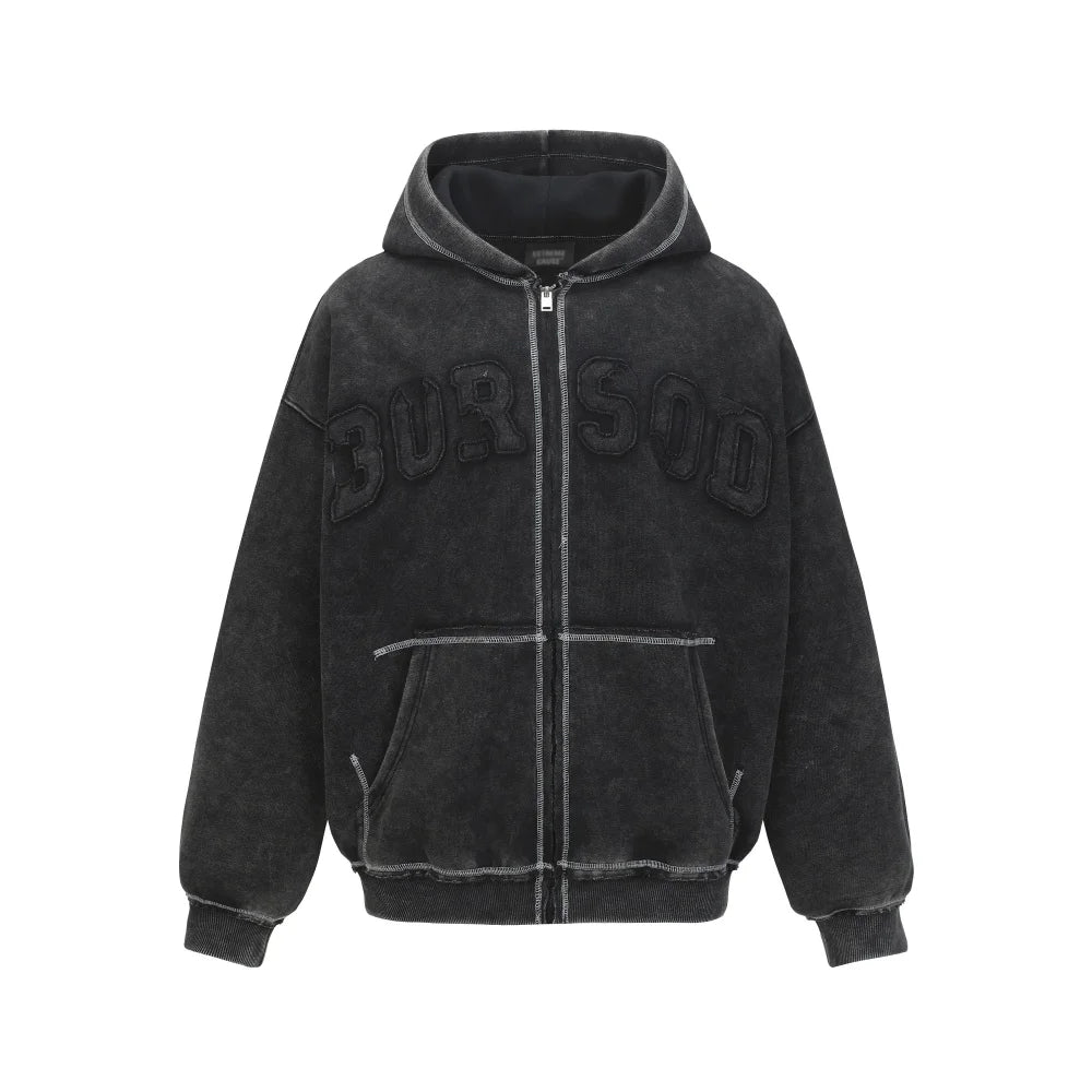 Y2K Patchwork Embroidered Zip Up Hoodie