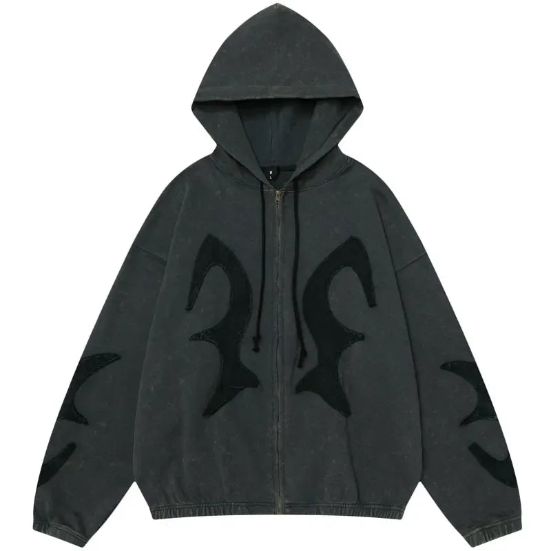 Y2K Patchwork Embroidered Zip Up Hoodie