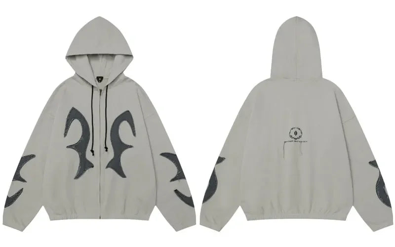 Y2K Patchwork Embroidered Zip Up Hoodie