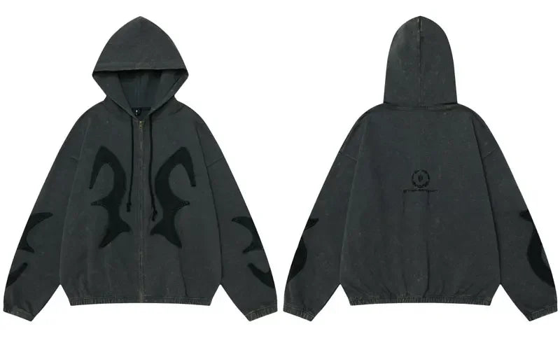 Y2K Patchwork Embroidered Zip Up Hoodie