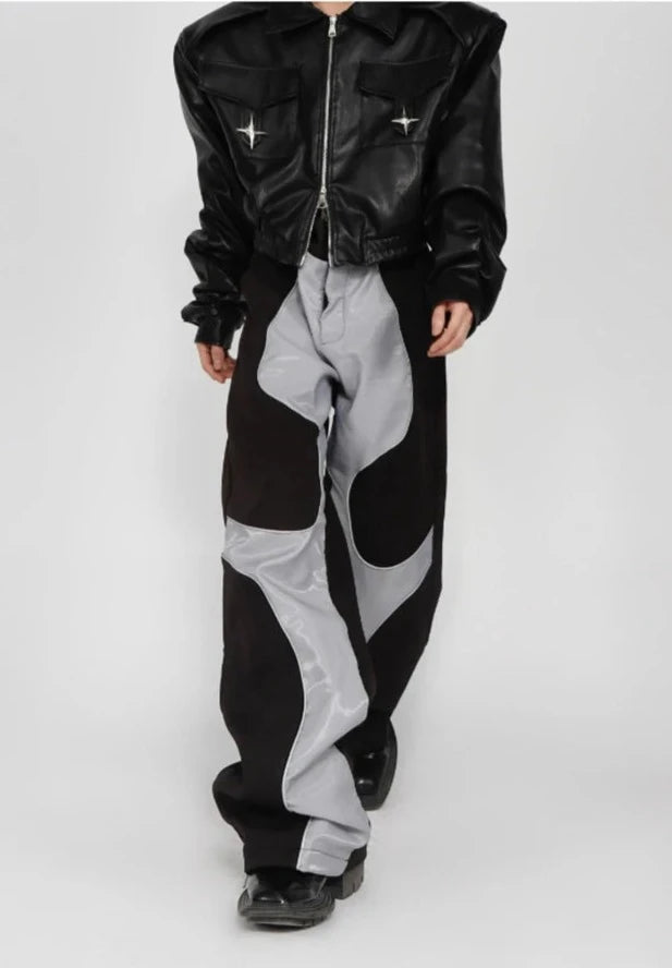 Y2K Patchwork Leather Baggy Trousers