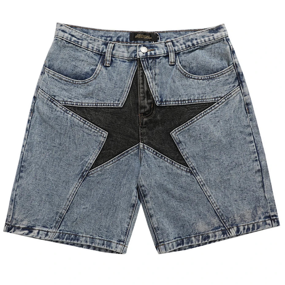Y2K Patchwork Star Denim Shorts Jorts