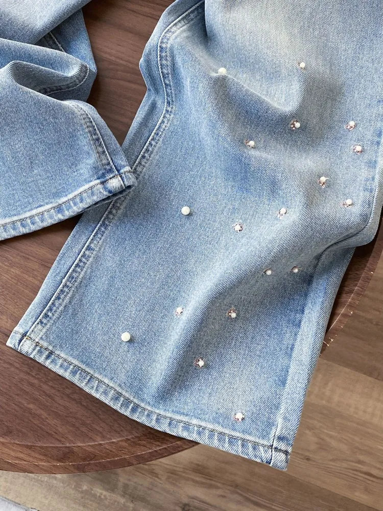 Y2K Pink Floral Embroidered Rhinestone Denim Jeans