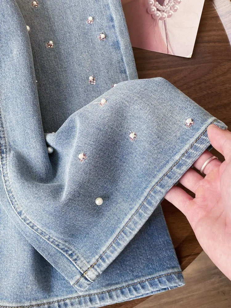 Y2K Pink Floral Embroidered Rhinestone Denim Jeans