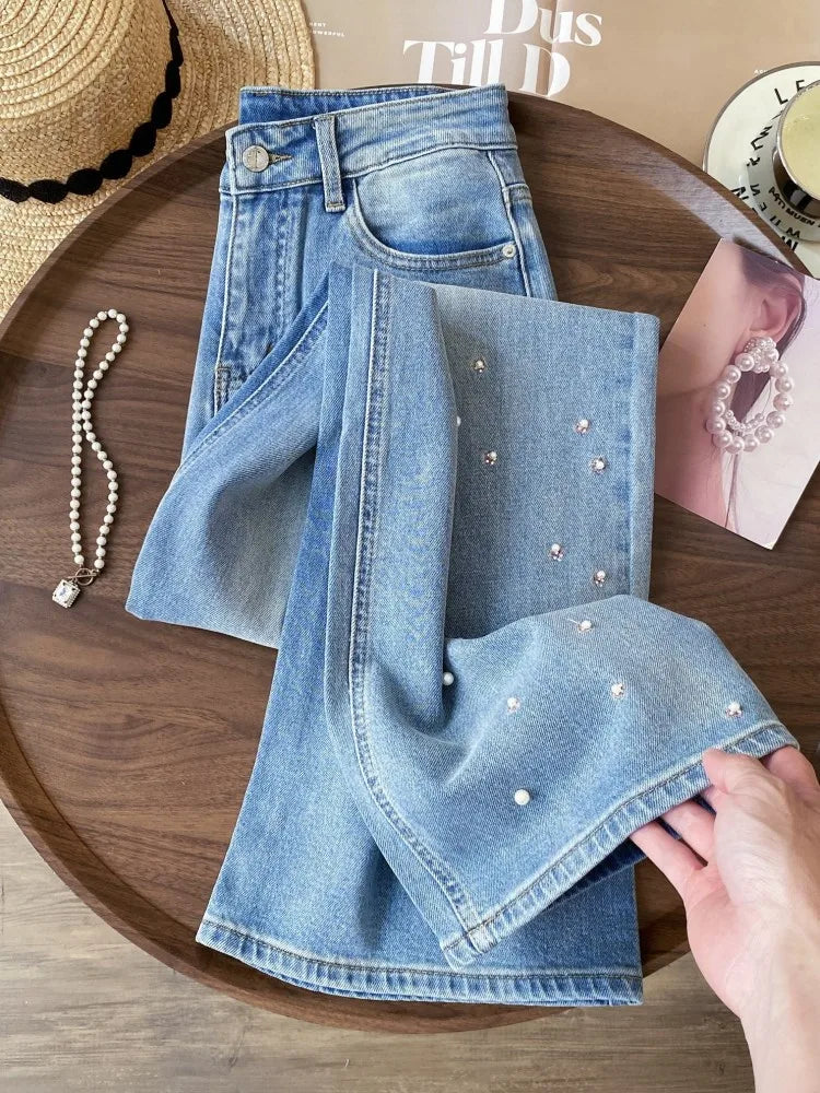Y2K Pink Floral Embroidered Rhinestone Denim Jeans