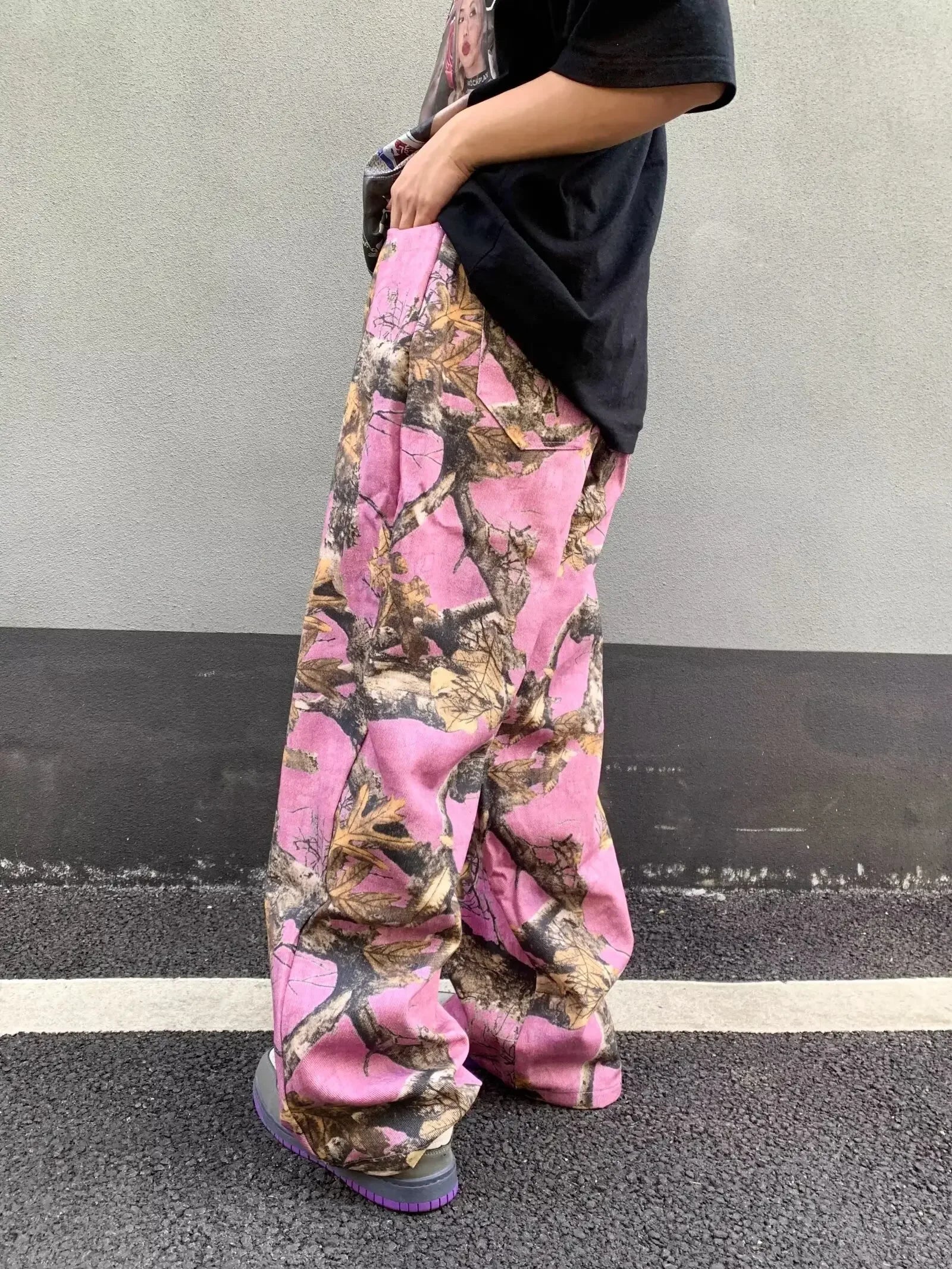 Y2K Pink Forest Camo Baggy Jeans