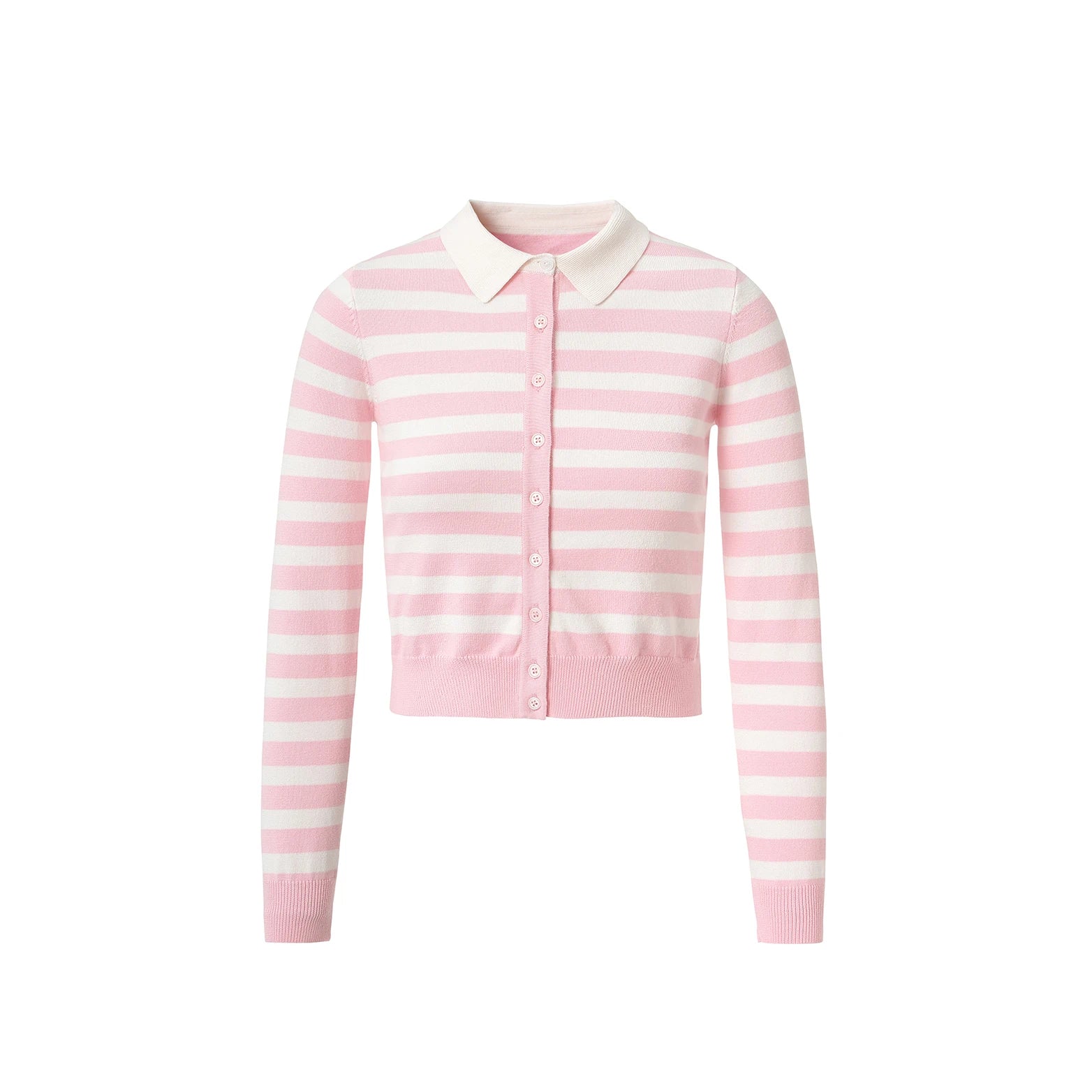 Y2K Pink Striped Knit Collar Cardigan