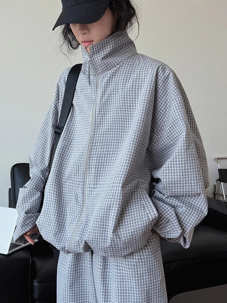 Y2K Plaid Baggy Casual Jacket Coat