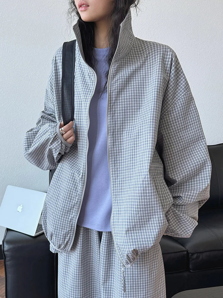 Y2K Plaid Baggy Casual Jacket Coat