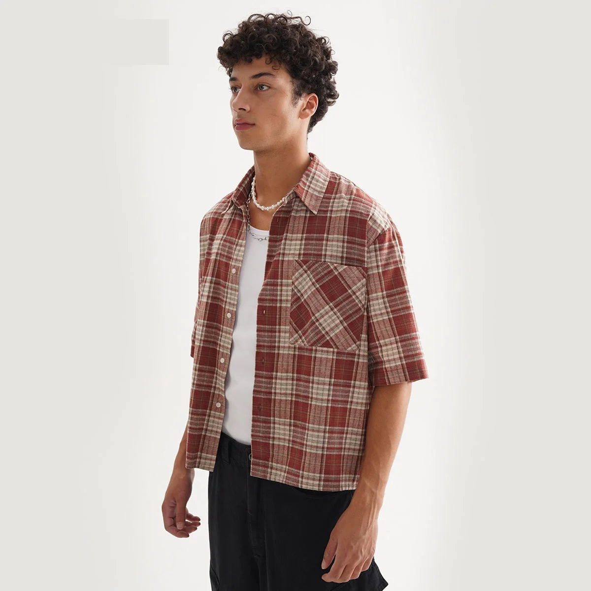 Y2K Plaid Cropped Short Sleeve Button Down Shirt