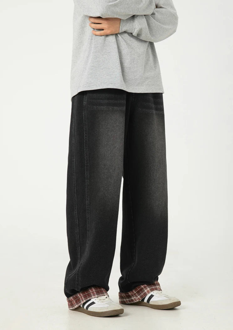 Y2K Plaid Cuff Washed Jeans