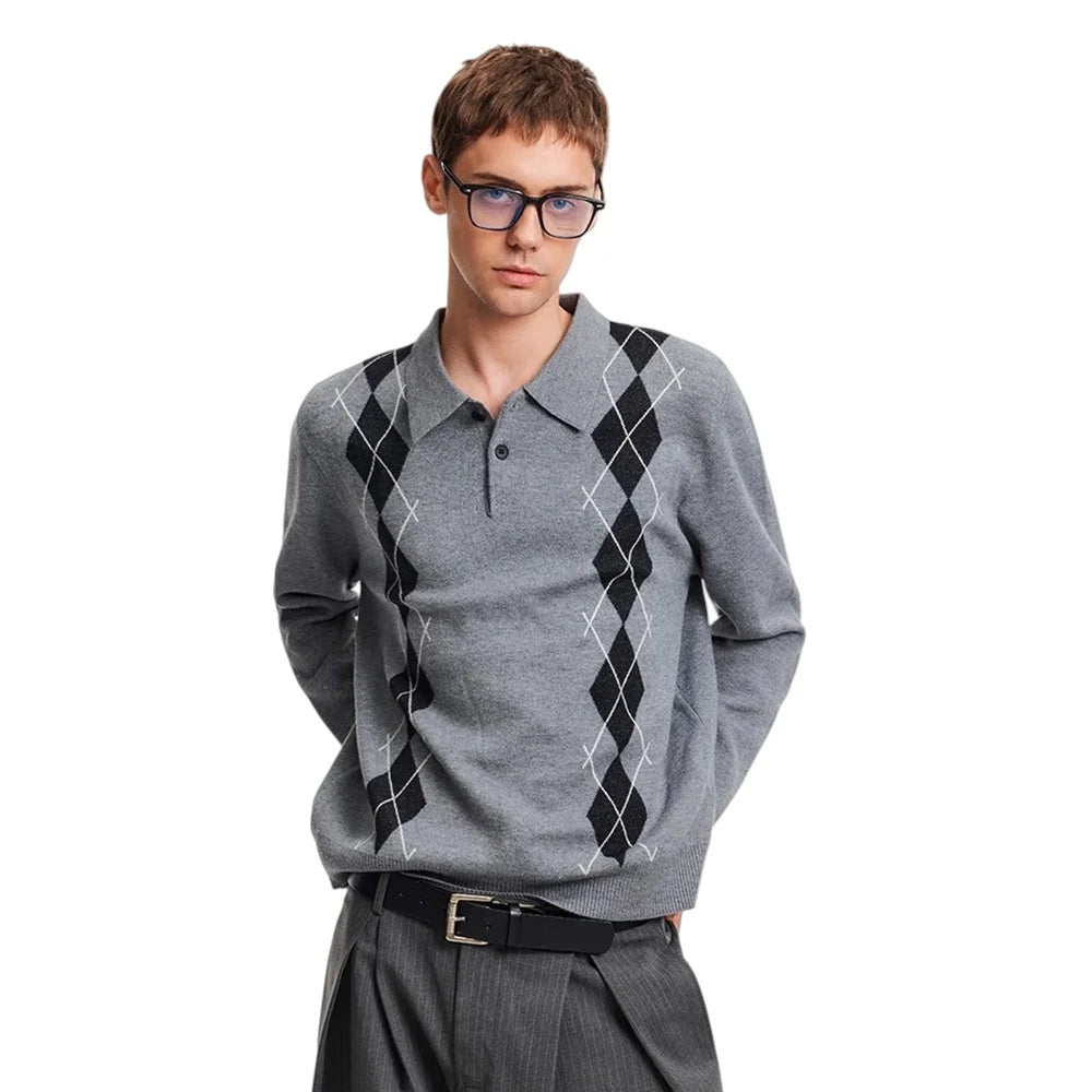 Y2K Plaid Knitted Collared Sweater