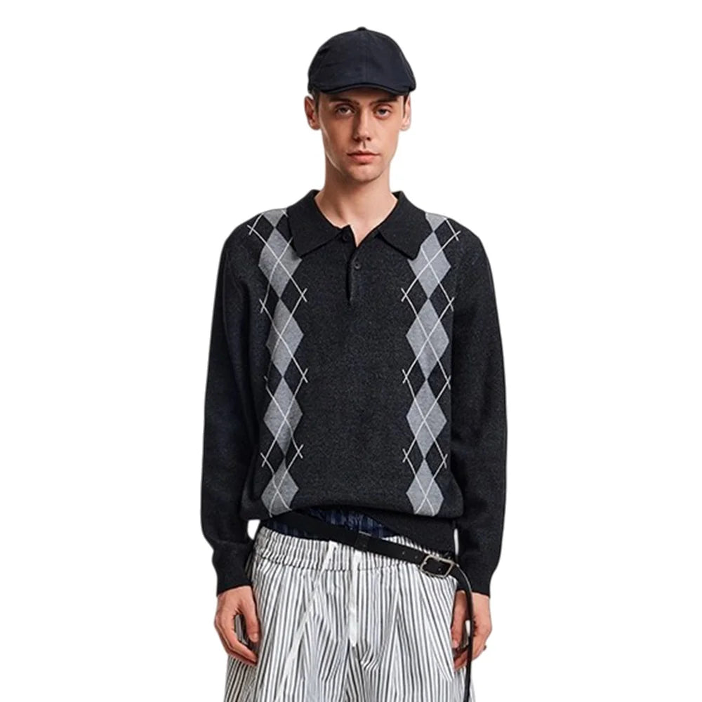 Y2K Plaid Knitted Collared Sweater