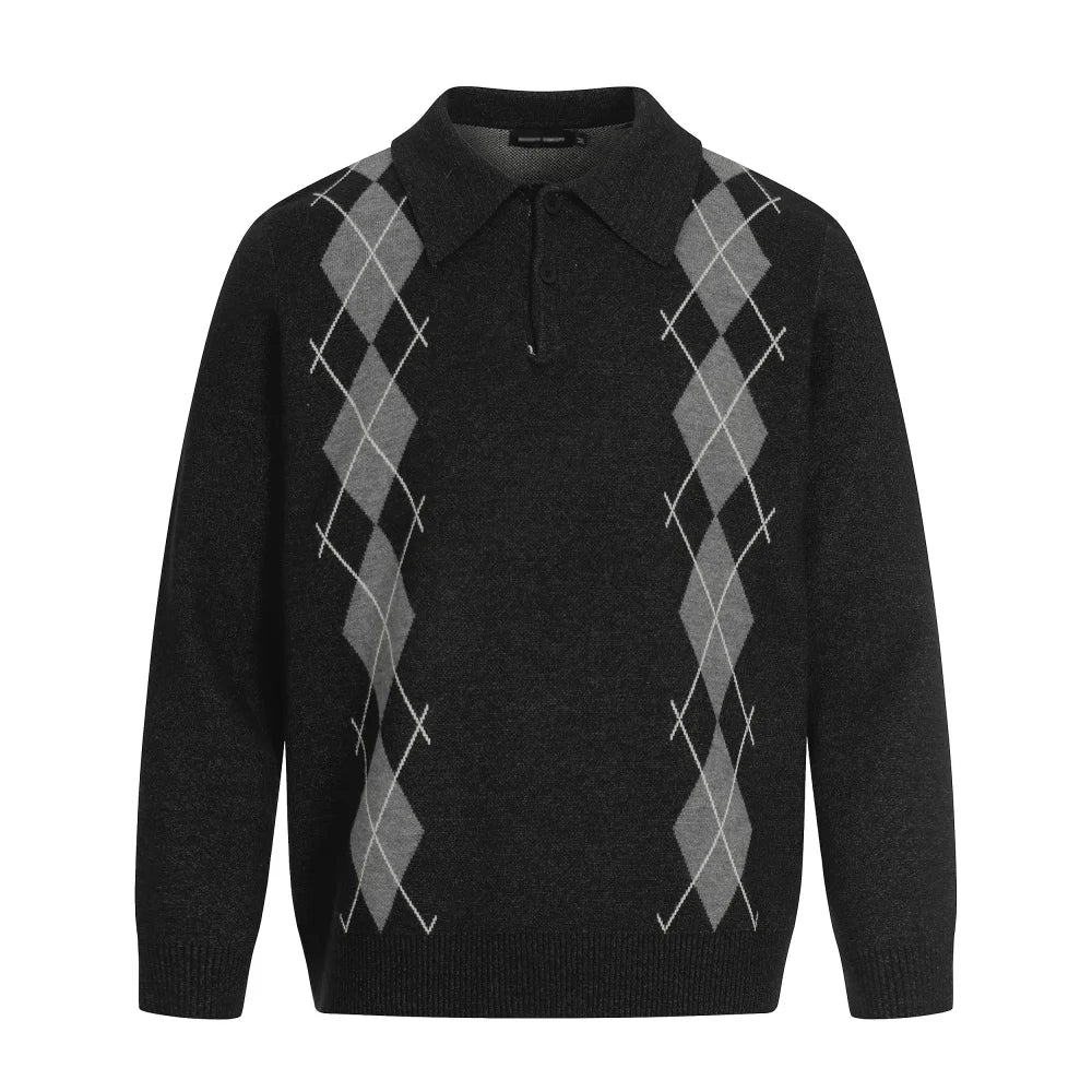 Y2K Plaid Knitted Collared Sweater