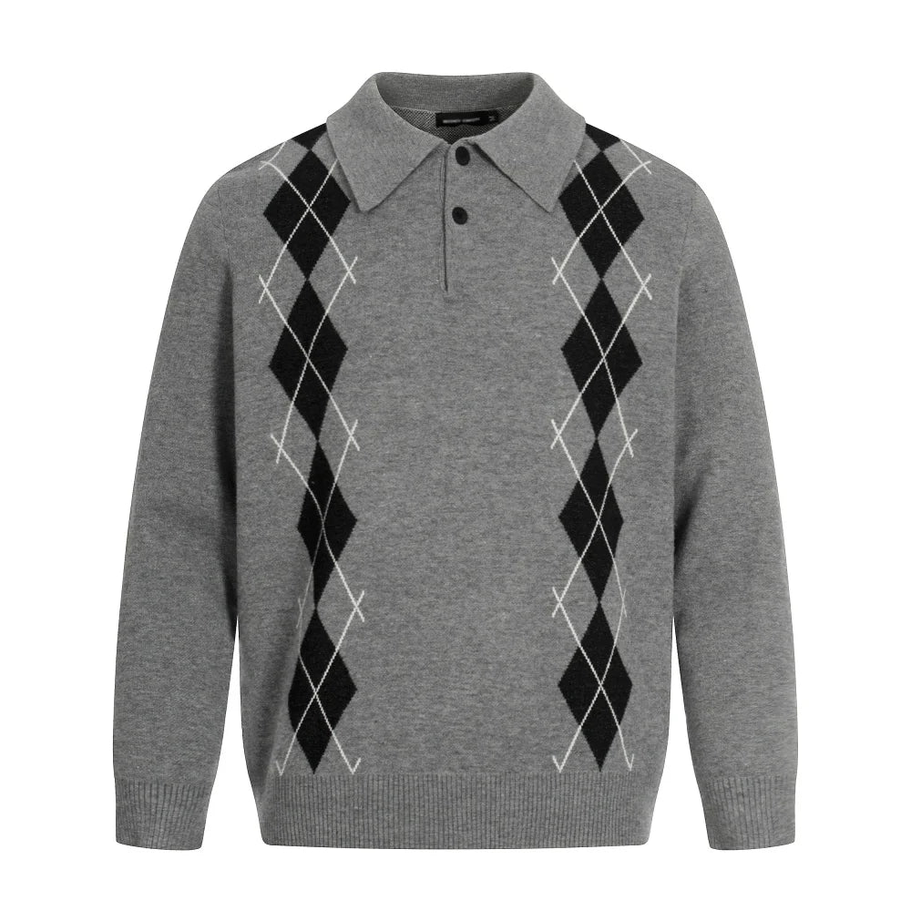 Y2K Plaid Knitted Collared Sweater