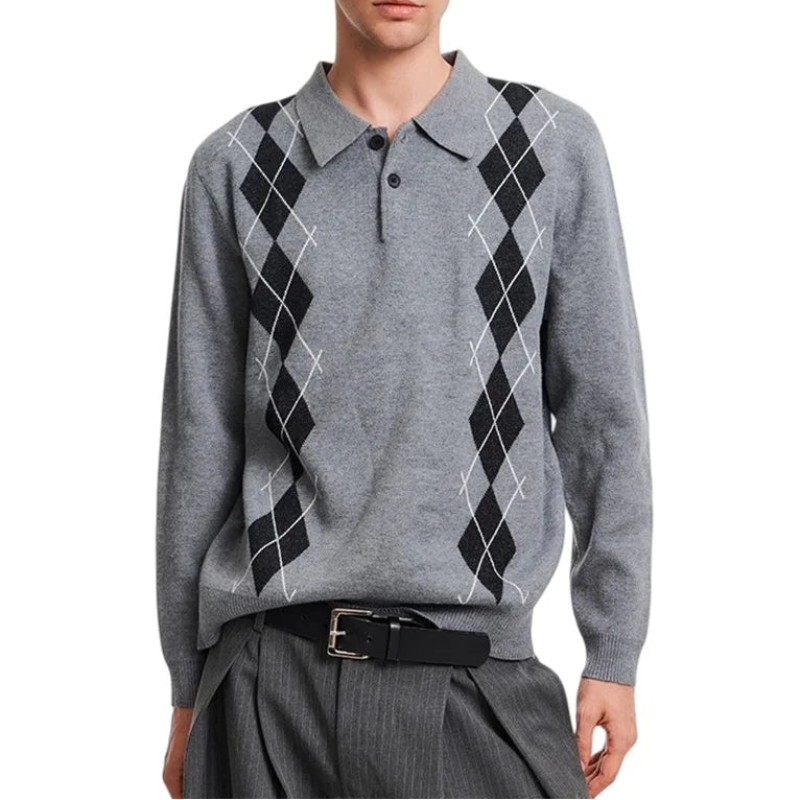 Y2K Plaid Knitted Collared Sweater