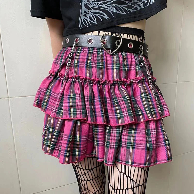 Y2K Plaid Layered Mini Skirt