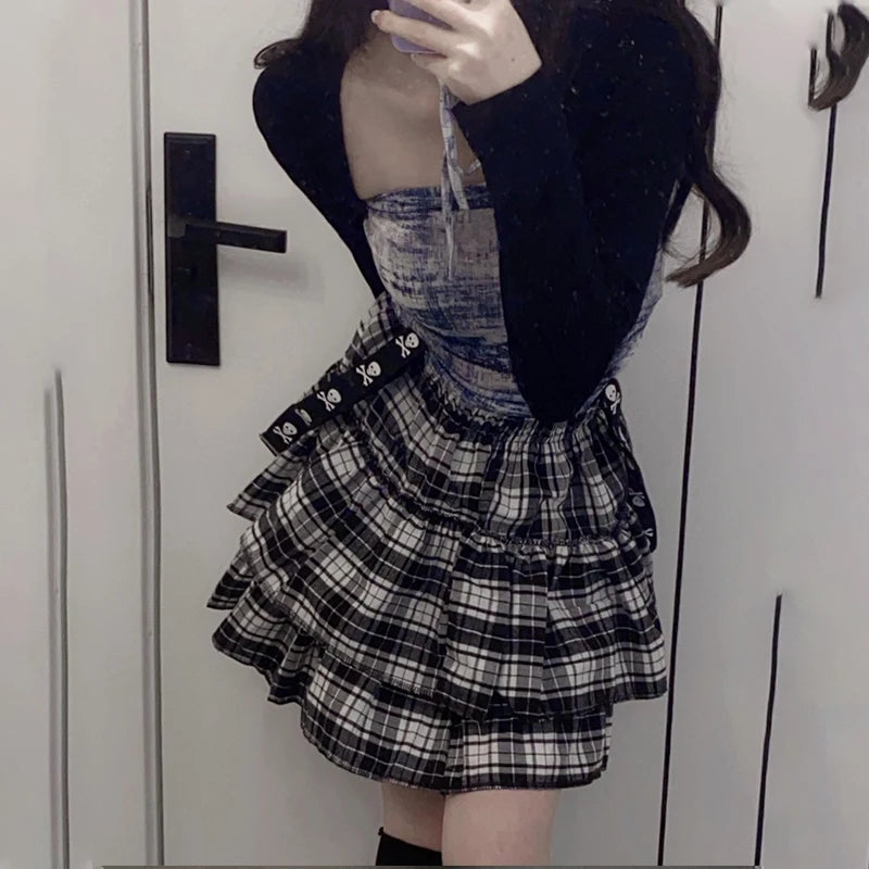 Y2K Plaid Layered Mini Skirt