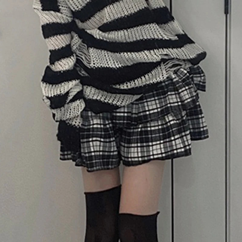 Y2K Plaid Layered Mini Skirt