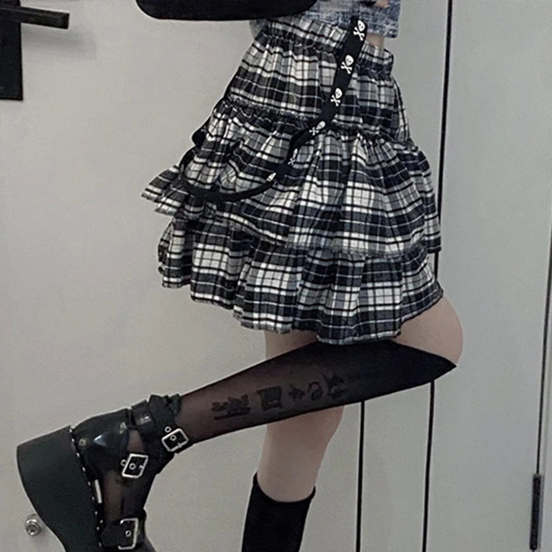 Y2K Plaid Layered Mini Skirt