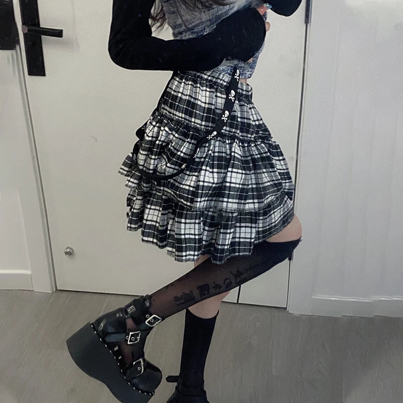 Y2K Plaid Layered Mini Skirt