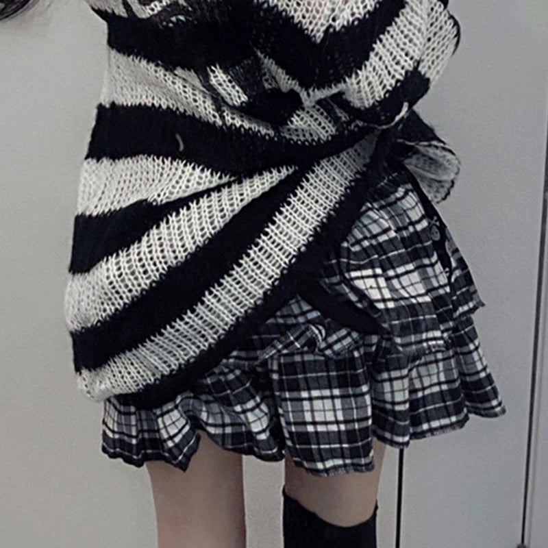 Y2K Plaid Layered Mini Skirt