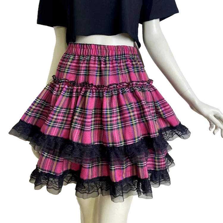 Y2K Plaid Layered Mini Skirt