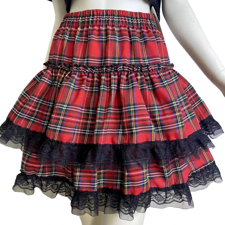 Y2K Plaid Layered Mini Skirt