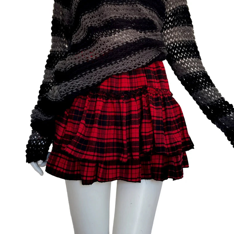 Y2K Plaid Layered Mini Skirt