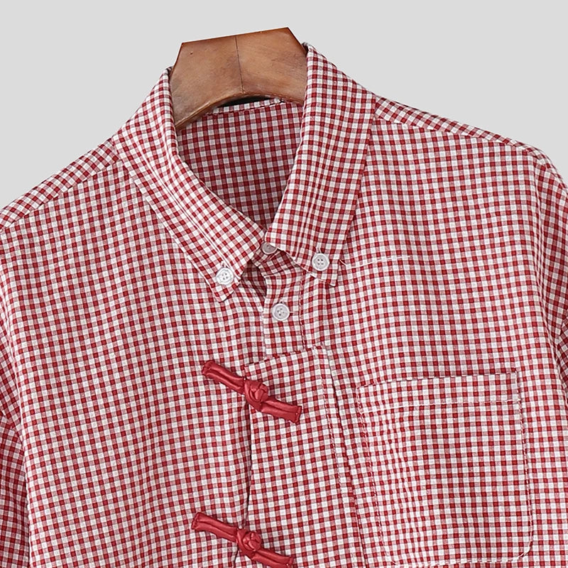 Y2K Plaid Long Sleeve Pankou Button Down Shirt