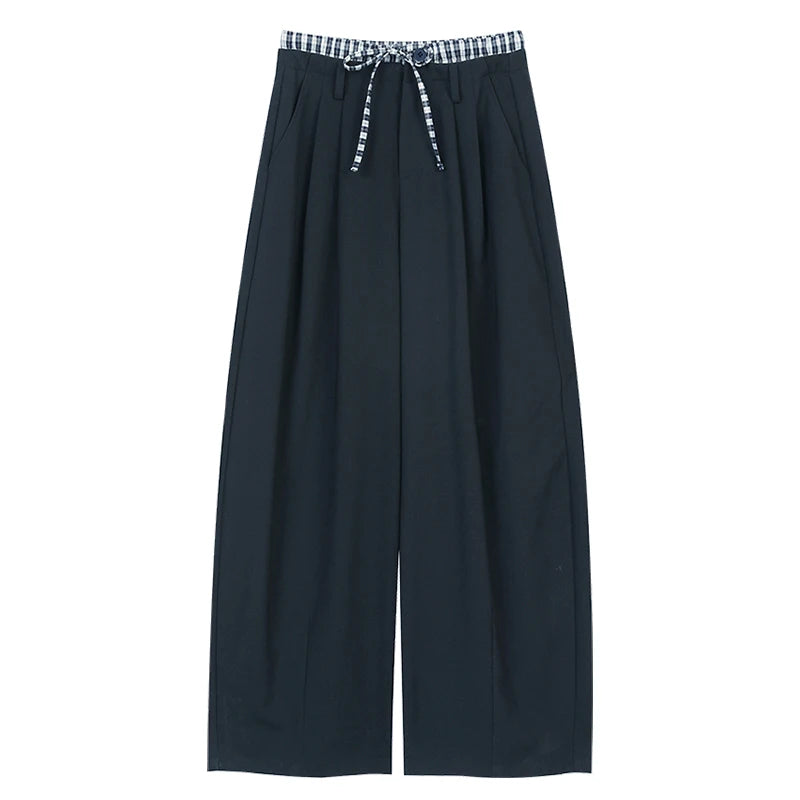Y2K Plaid Panel Wide Leg Boyfriend Fit Trousers