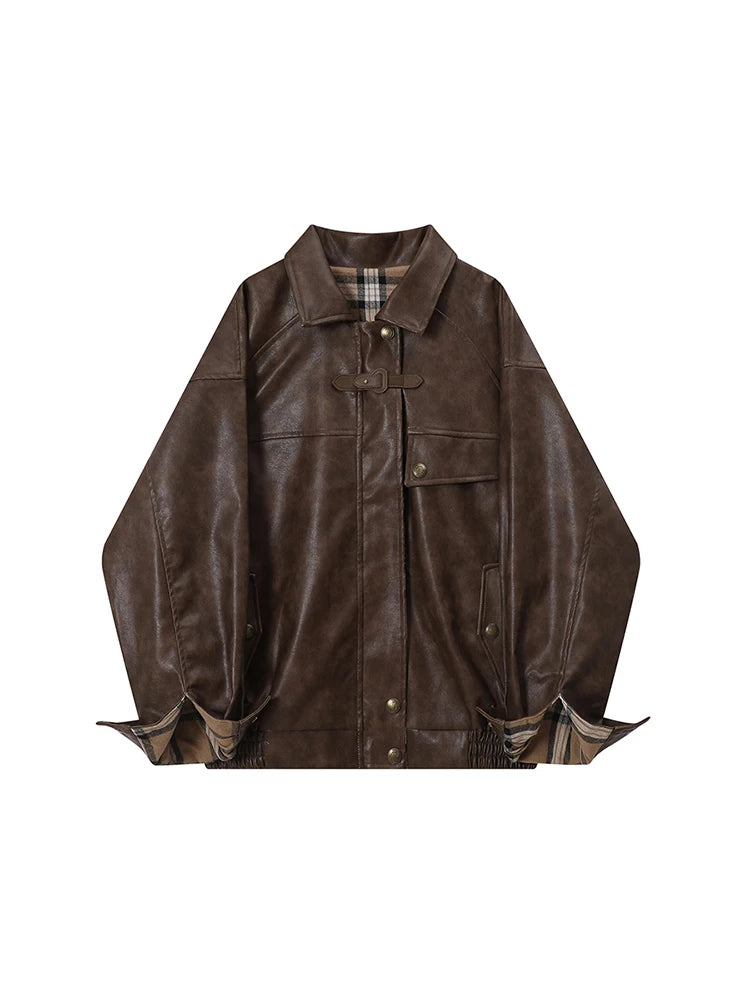Y2K Plaid Patchwork Faux Leather Reversible Jacket
