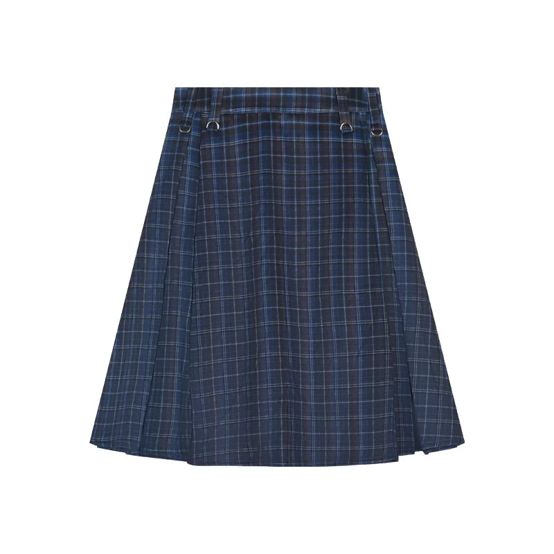 Y2K Plaid Pleated High Waist Flowy Midi Skirt