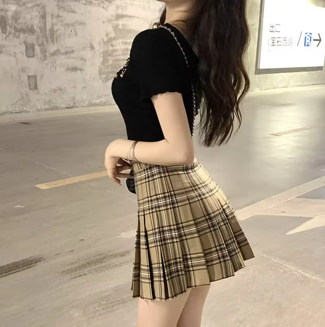 Y2K Plaid Pleated High Waist Mini Skirt