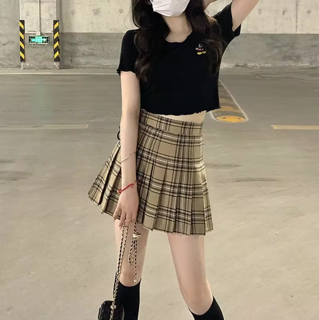 Y2K Plaid Pleated High Waist Mini Skirt