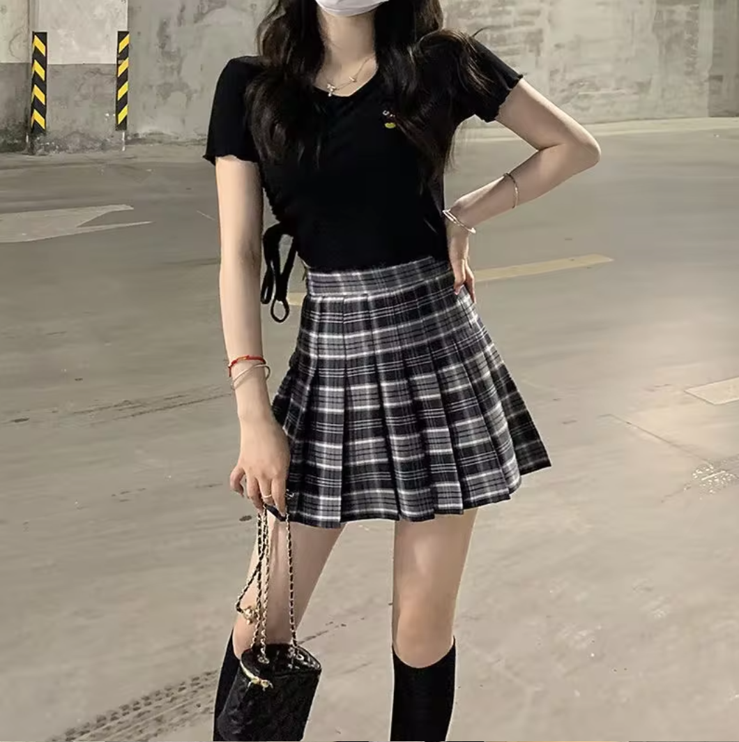 Y2K Plaid Pleated High Waist Mini Skirt