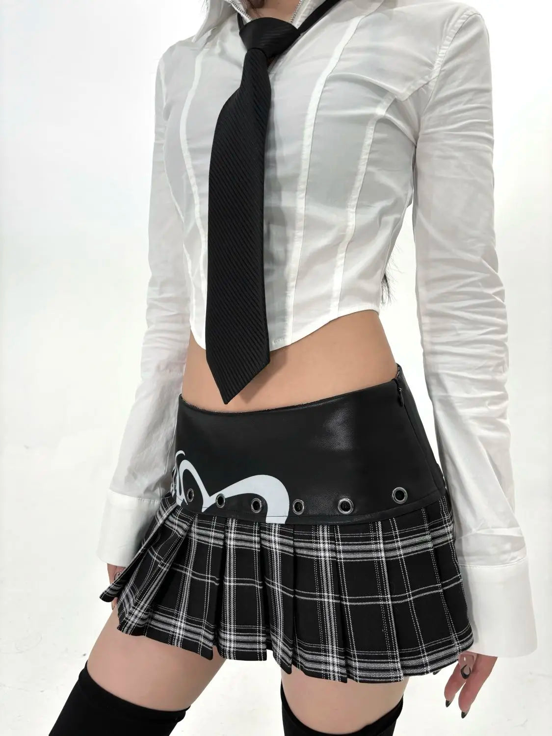 Y2K Plaid Pleated Splice Mini Skirt