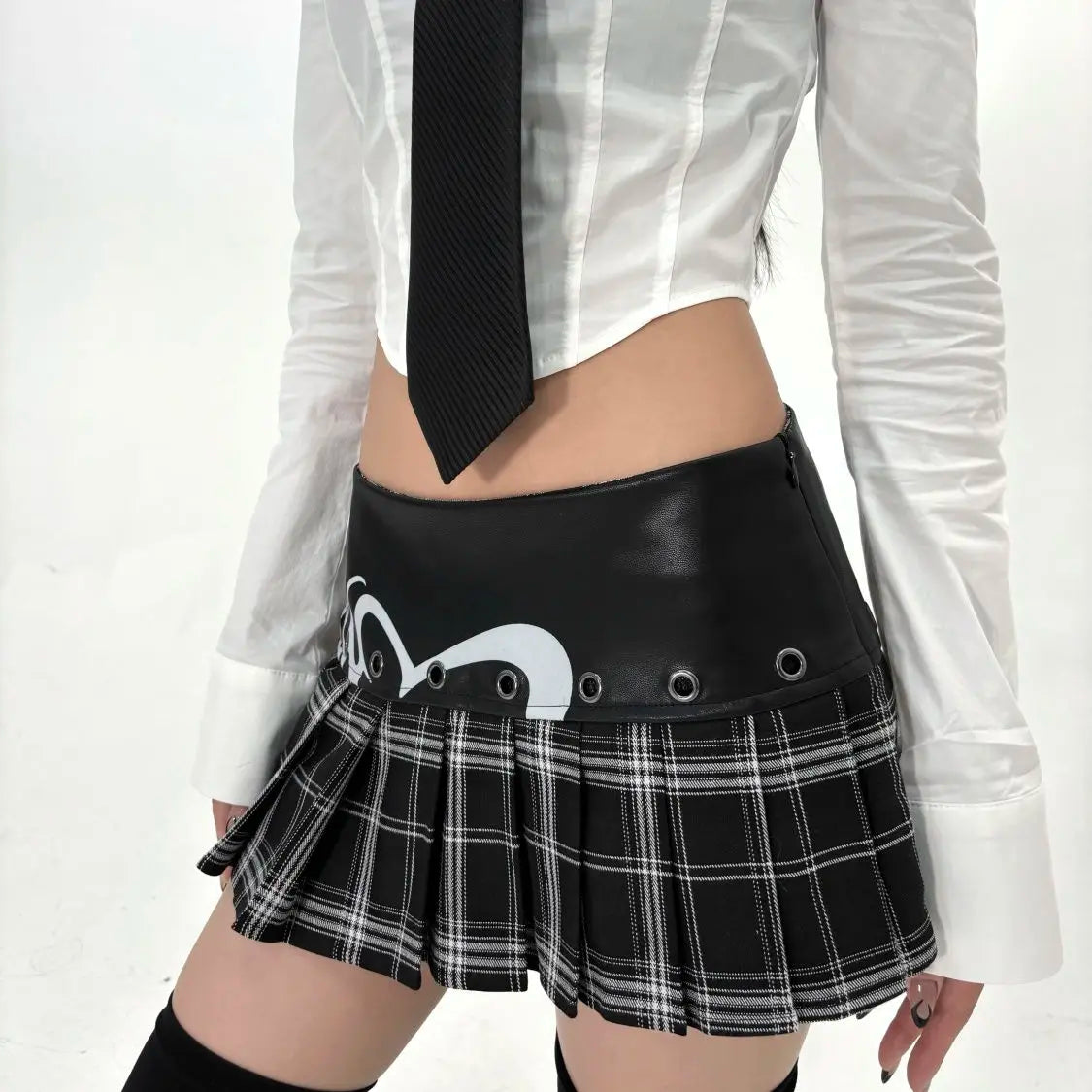 Y2K Plaid Pleated Splice Mini Skirt