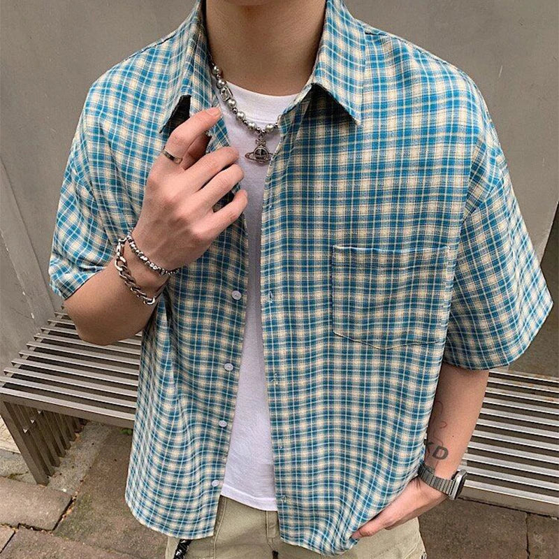 Y2K Plaid Short Sleeve Button Down Shirt