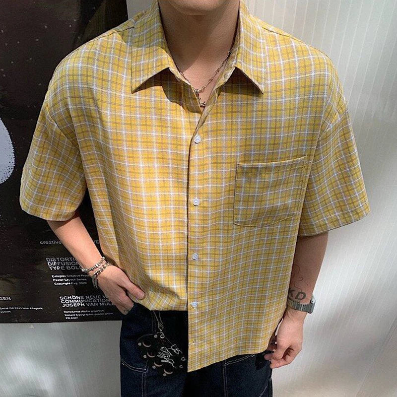Y2K Plaid Short Sleeve Button Down Shirt