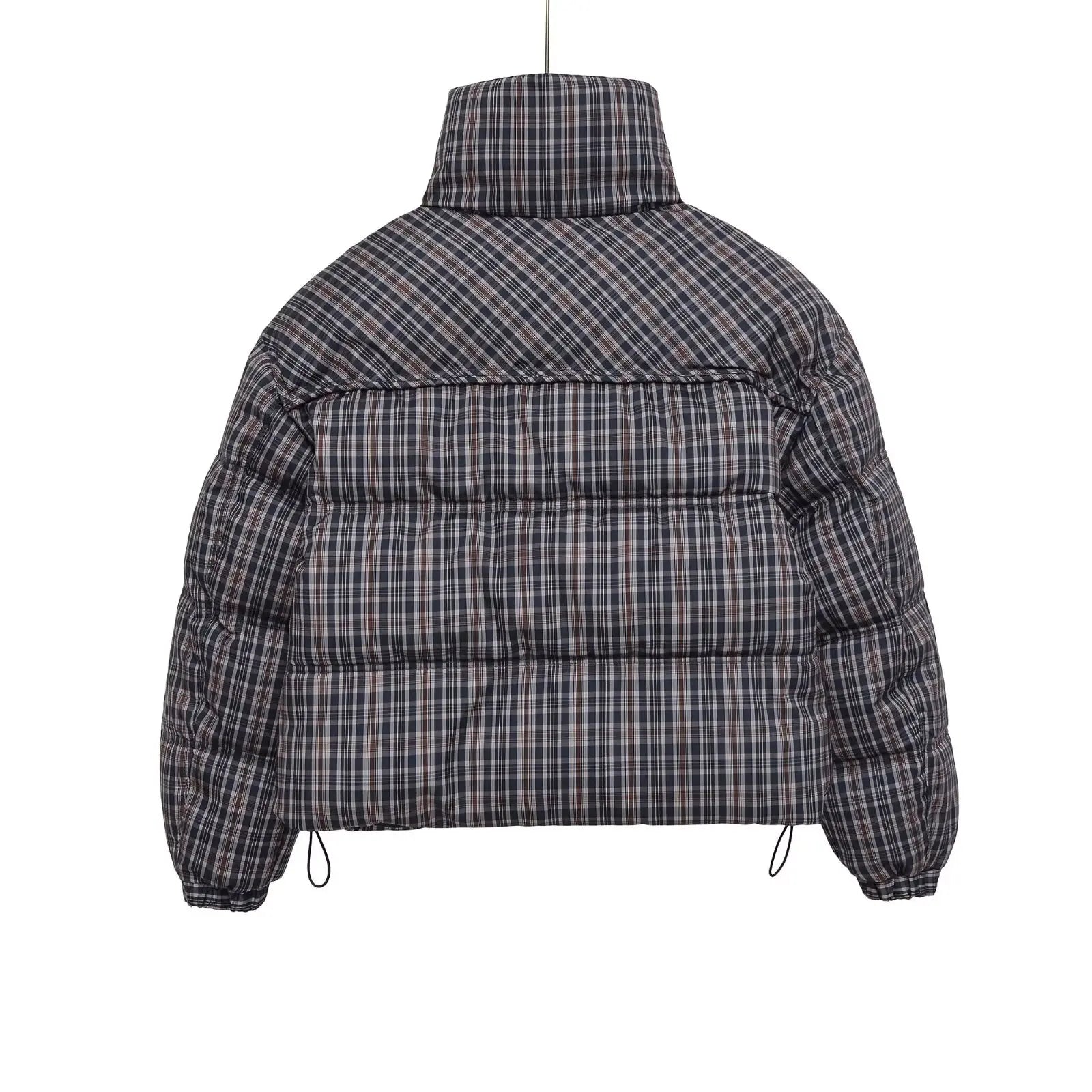 Y2K Plaid Stand Collar Padded Puffer Jacket Coat