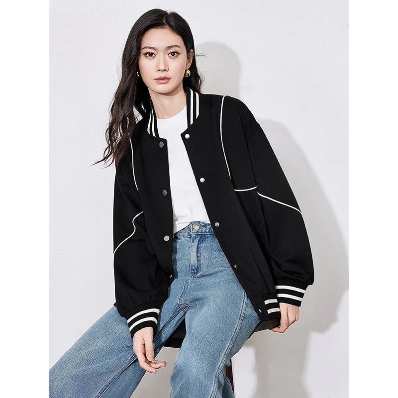 Y2K Plain Black Womens Varsity Jacket