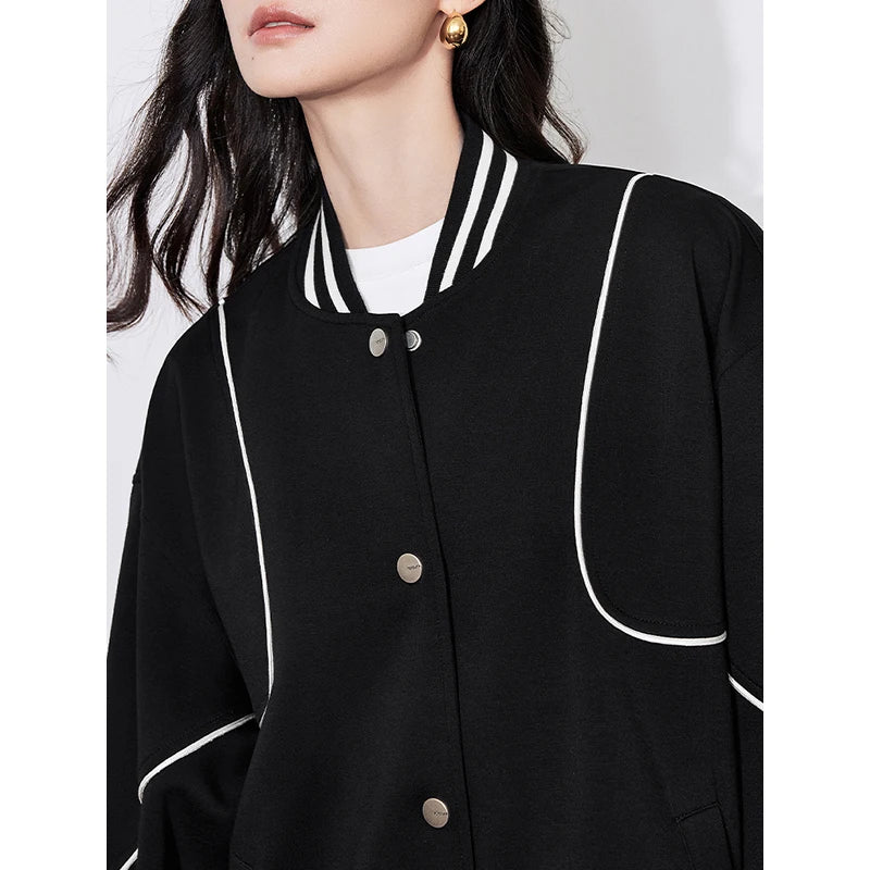 Y2K Plain Black Womens Varsity Jacket