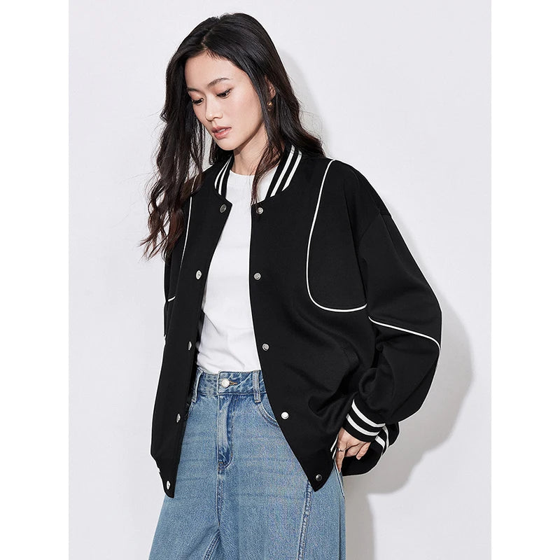 Y2K Plain Black Womens Varsity Jacket